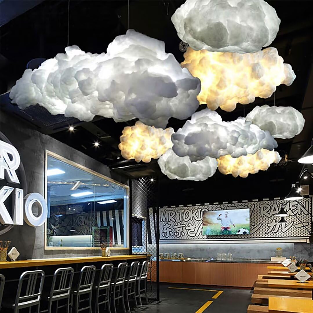 Lámpara colgante de nube de simulación creativa de algodón con forma de nube flotante, lámpara de techo decorativa para dormitorio, comedor, pasillo