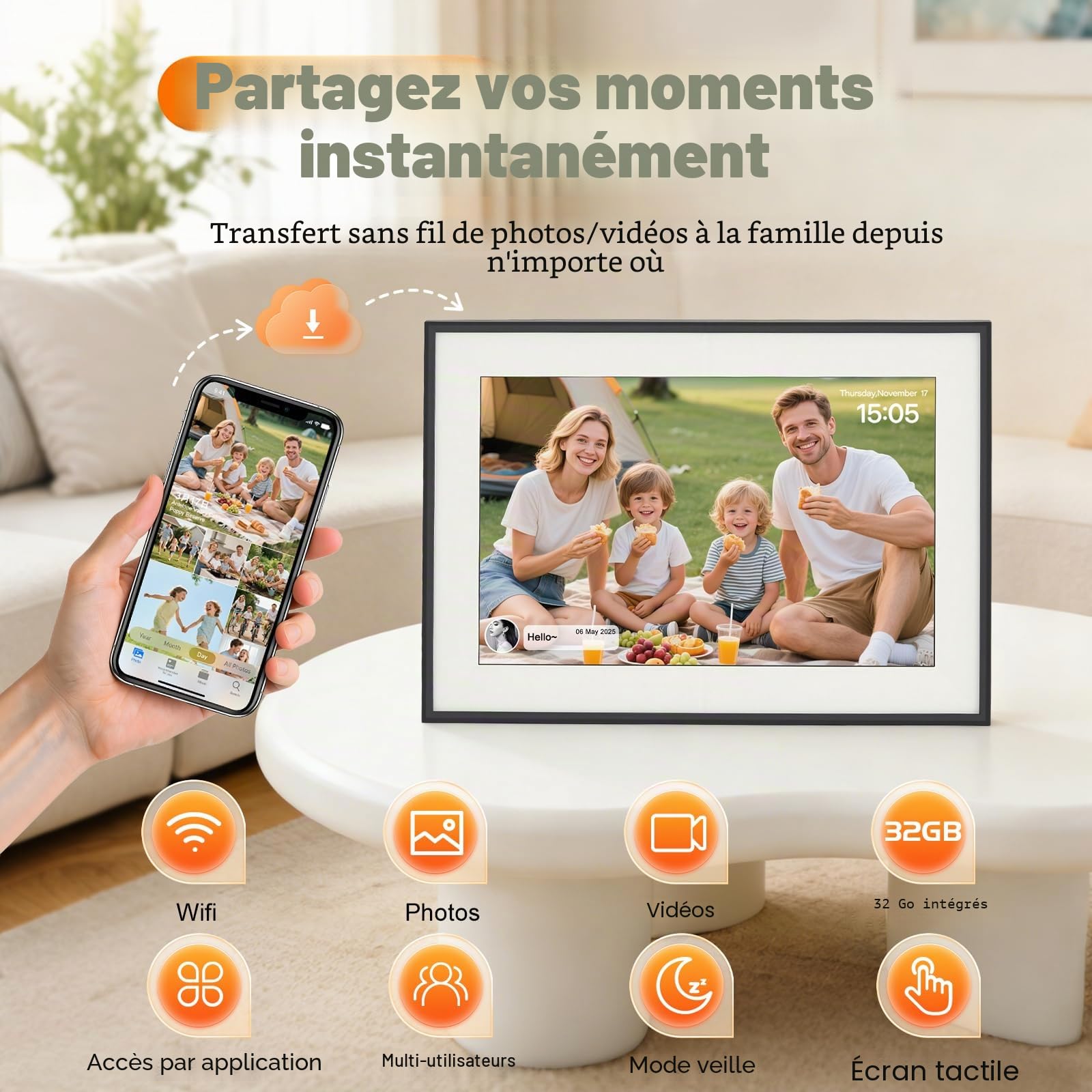Calendrier Numérique Tactile 10,1'', galerie et mémoire de 32 Go, Calendrier 3 en 1, Calendrier Intelligent Wi-FI pour Famille, Bureau & École, Planificateur Maison avec Cadre Photo Numérique