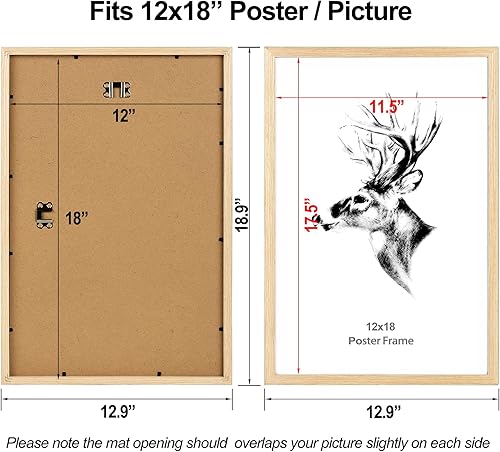 Miniatura 2 de Yaetm Juego de 4 marcos de 12 x 18 pulgadas, madera de roble macizo natural, de 12 x 18 pulgadas, para fotos, carteles e impresiones artísticas,