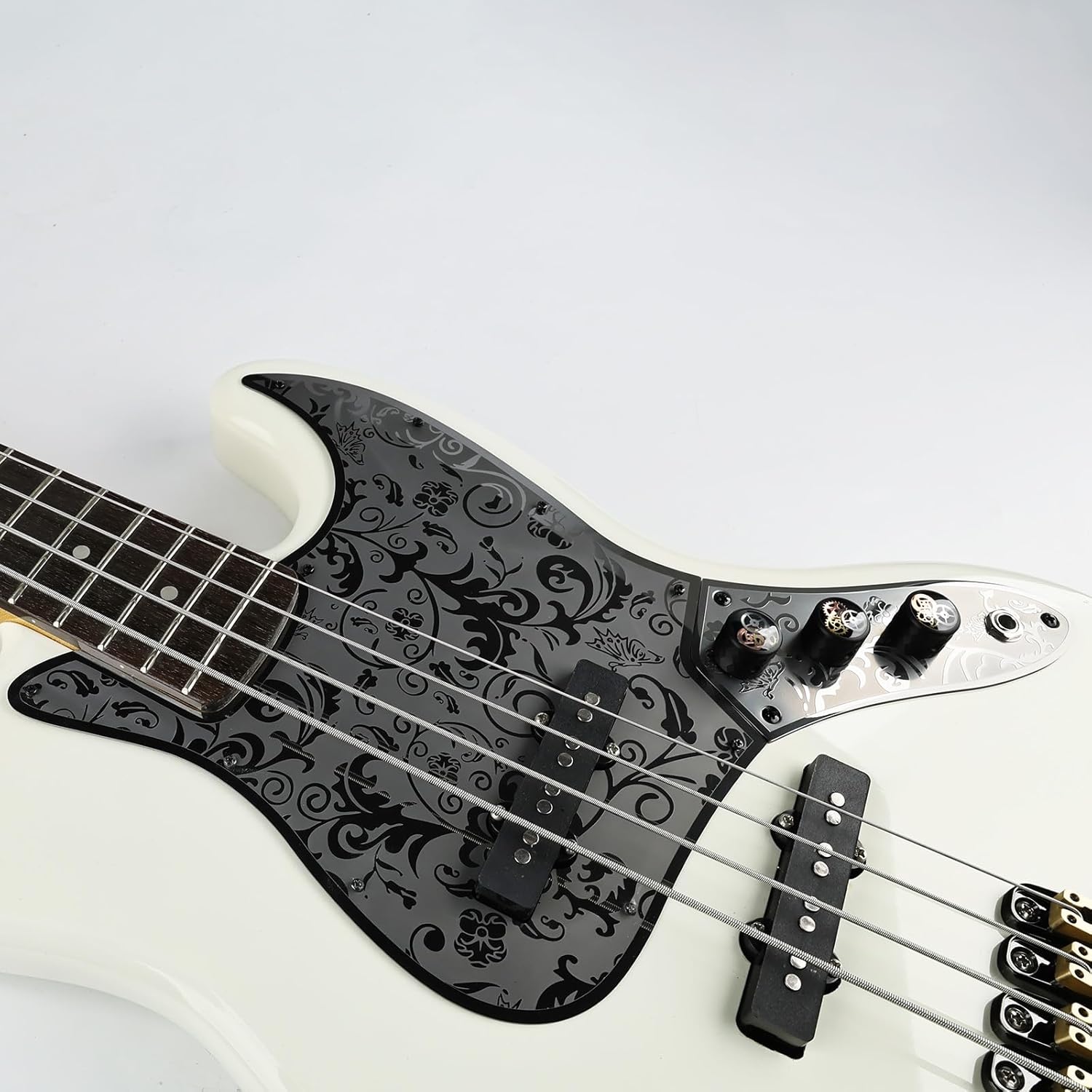 Stainless Steel J Bass Pick Guard Scratch Plate 10 Hole Engraved Metal Bass Pickguard with Mounting Screws Compatible with USA/Mexican Standard FD Jazz 4-String Bass Parts(Black)