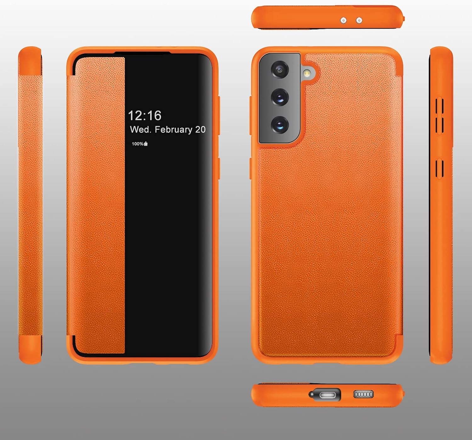 Business Case for Samsung Galaxy S25,PC Clear View Window Flip Leather Cover Folio Shell Shockproof(S25,Orange)