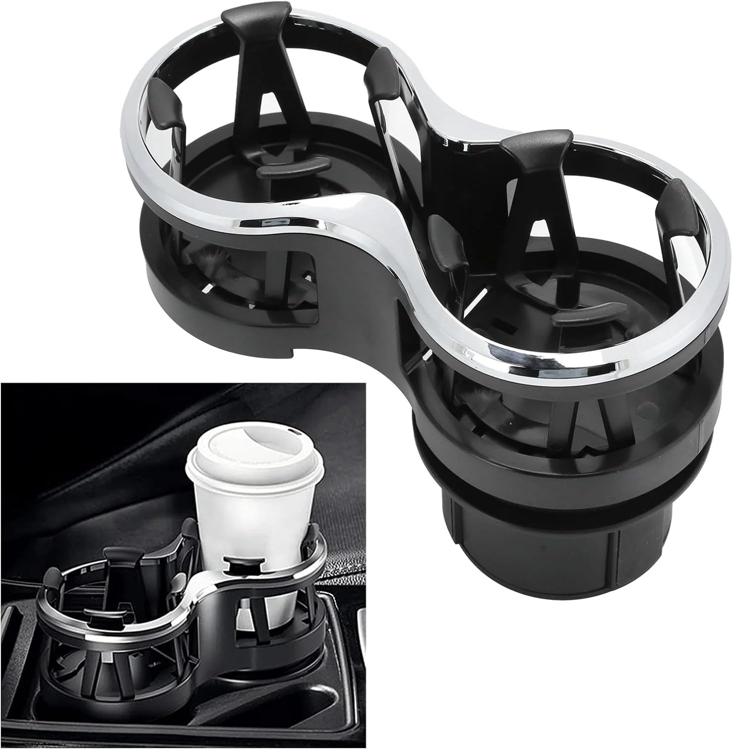 Car Cup Holder Expander 2-in-1 Drink Holder Extender Dual Cupholder Expander Organizer for 12-16oz Cups Cans Milk Ashtray