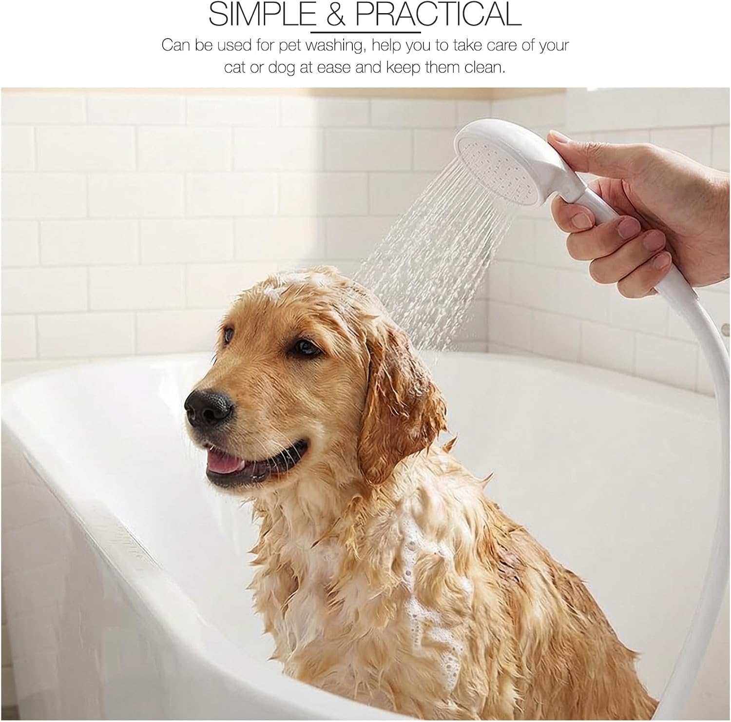 Dog Shower Head, Shower Head for Dogs Pets Shower Attachment Quick Connect on Tub Spout Front Diverter for Pets Showering, Rinsing Hair, Cleaning Tub and Floor