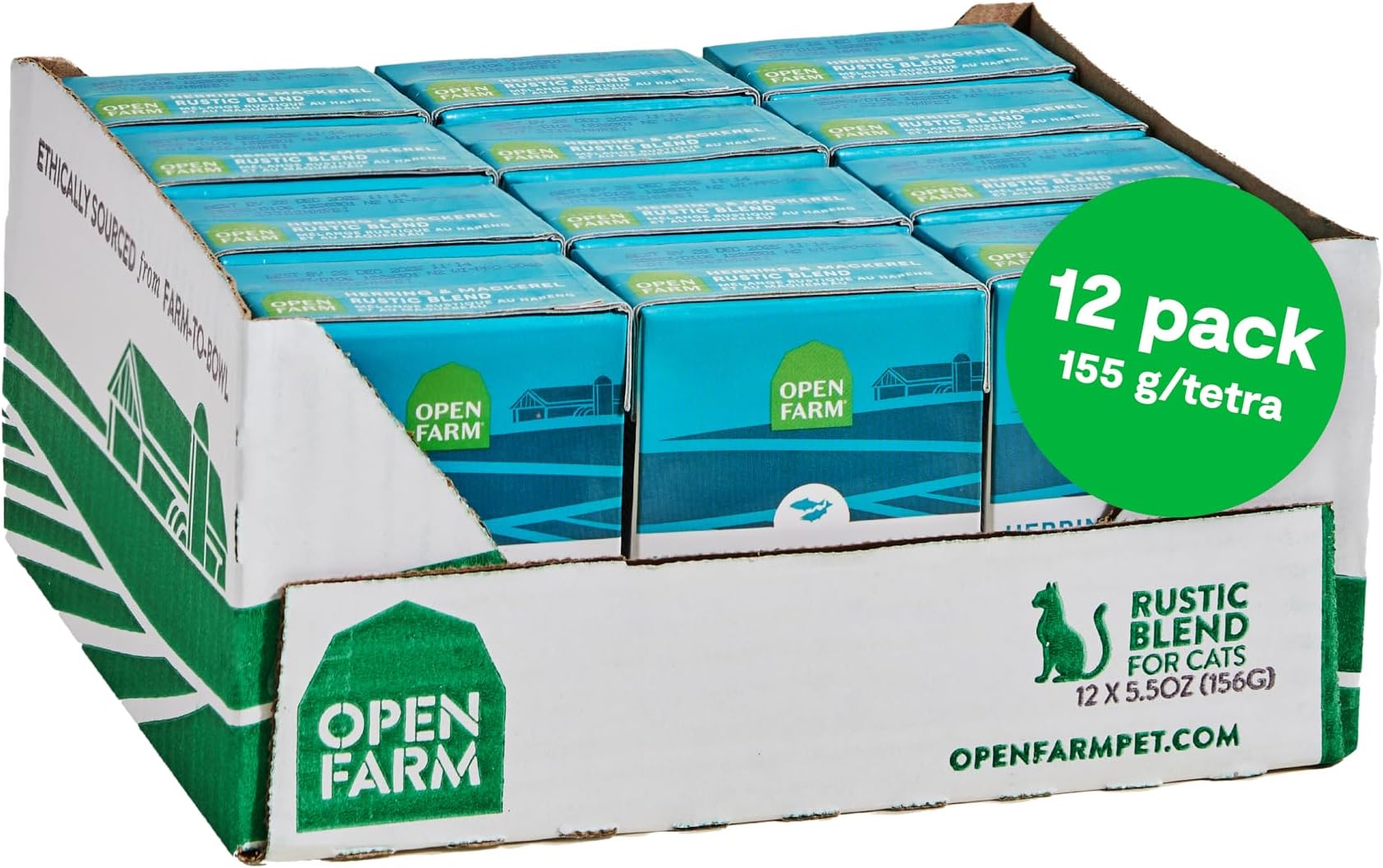 Rustic Blend Wet Cat Food, Complete & Balanced Medley with Human-Grade Ingredients, Humanely-Raised Meat, Non-GMO Veggies & Bone Broth, Herring & Mackerel Recipe, 5.5oz Packs (Case of 12)