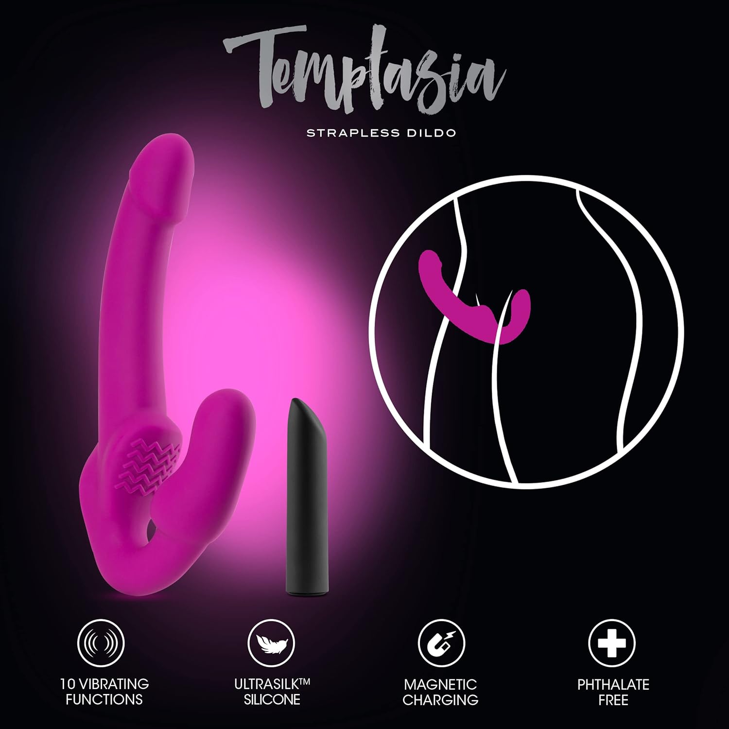 Blush Temptasia Estella 9.5" Silicone Curved Vibrating Dildo, Double Ended Strapless Cock, Rechargeable, Waterproof, Deep Down There Anal & Vaginal Pleasure Adult Sex Toys for Women & Couples - (Pink)