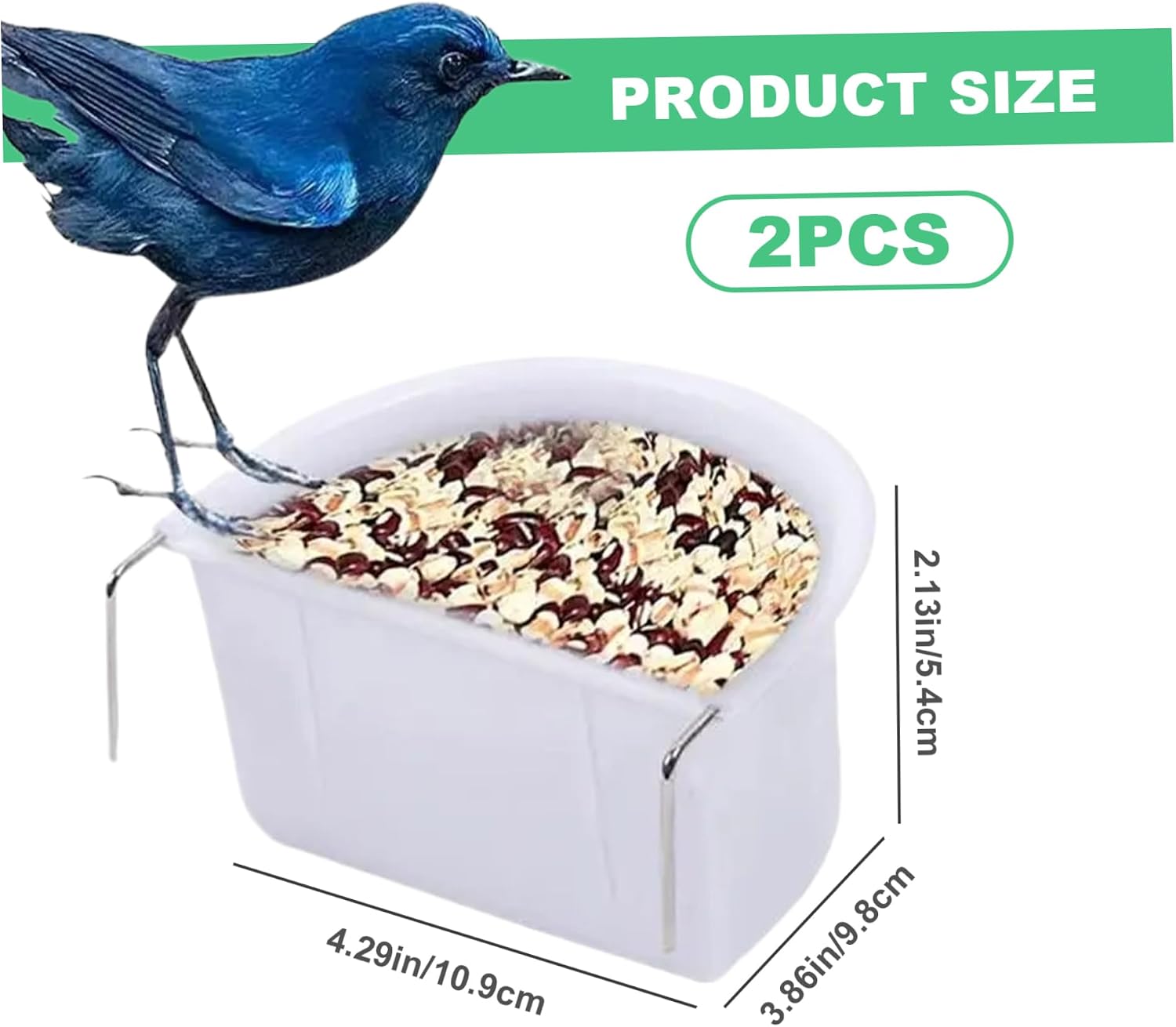 Hanging Bird Cage Feeder, 2PCS Plastic Food & Water Bowl with Hook for Pet Birds/4.3x3.9x2.1 Inch image 5