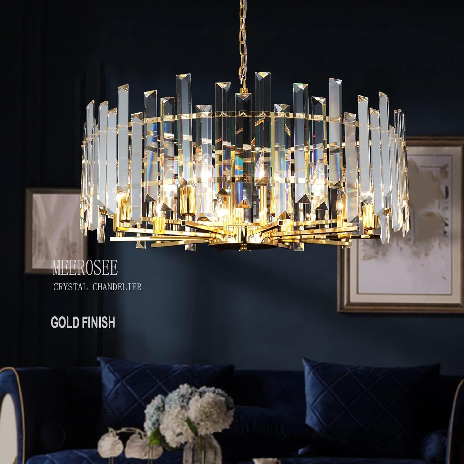 Gold Chandeliers Modern Crystal Chandelier Lighting Chrome Pendant Ceiling Lights Fixture Contemporary Island Chandeliers for Living Room Dining Room Dimmable D27.56