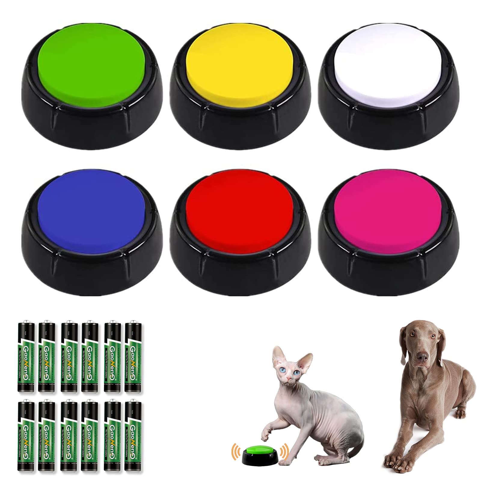 6 Colors Voice Recording Button, Record & Playback Recordable Answer Buzzers, 30 Second Dog Buttons for Communication Pet Training Buzzer, Game Show Buzzers, Perfect for Family Game Study Office-image-7