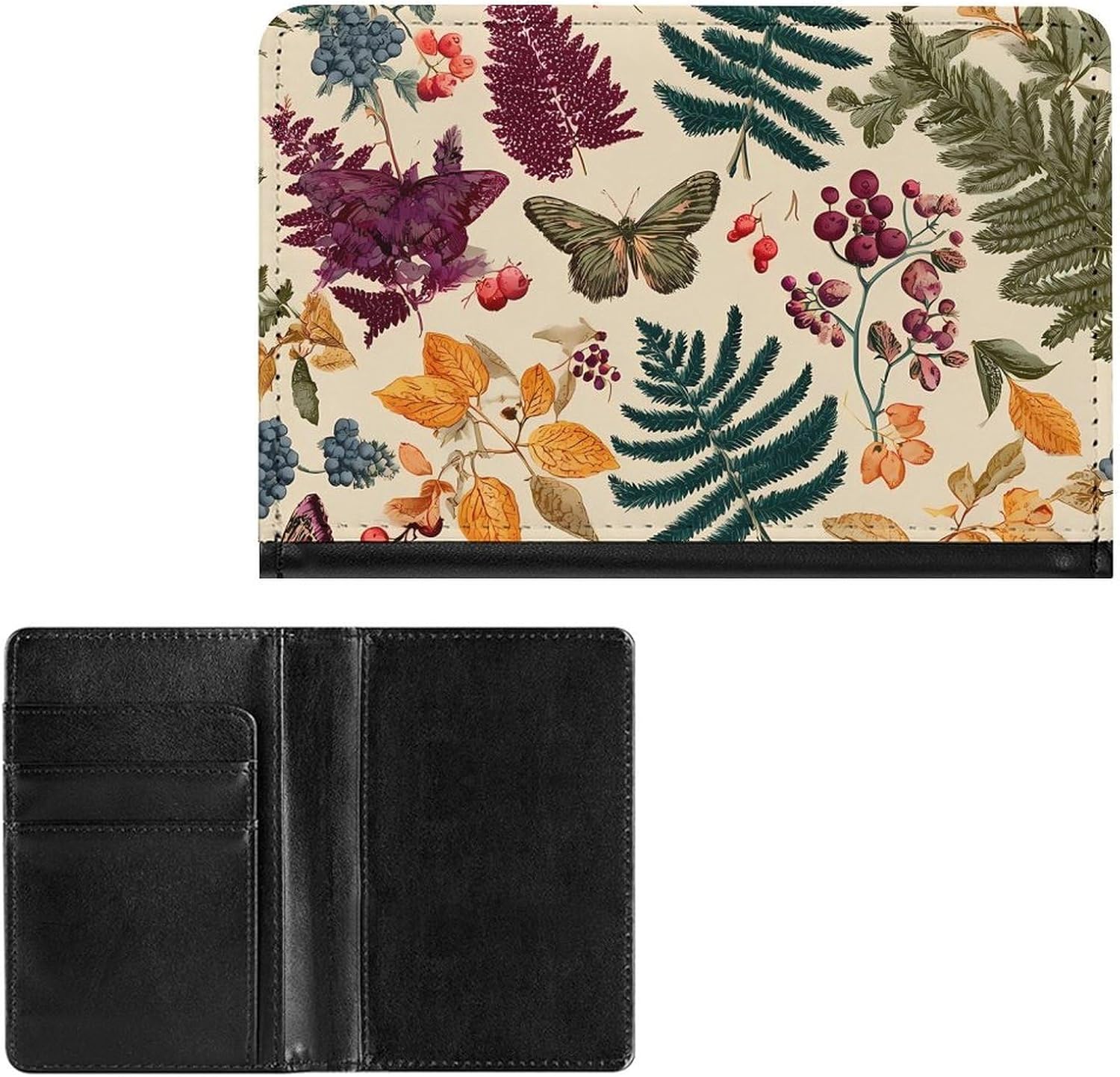 Fern Leaves Butterflies Fashion Passport Card Holder Cover Case Travel Essentials Wallet Unisex