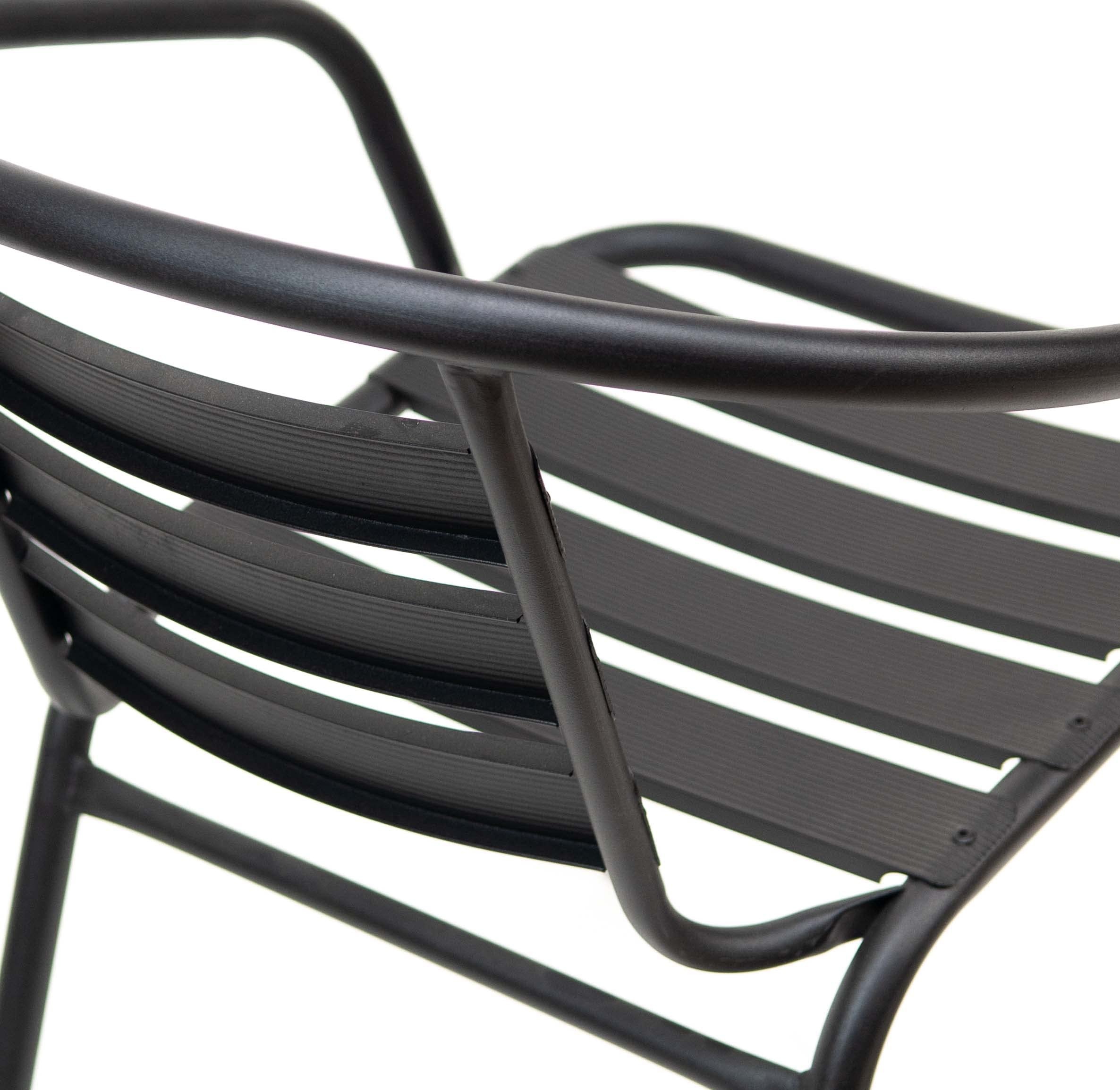 The Secret Home - Pack de 2 Sillas de Aluminio con Reposabrazos para Jardín - Asiento de Exterior Ideal para Balcón, Terraza y Jardín - Apilables - Alto: 73 cm x Largo: 57 cm x Profundo: 54 cm - Negro