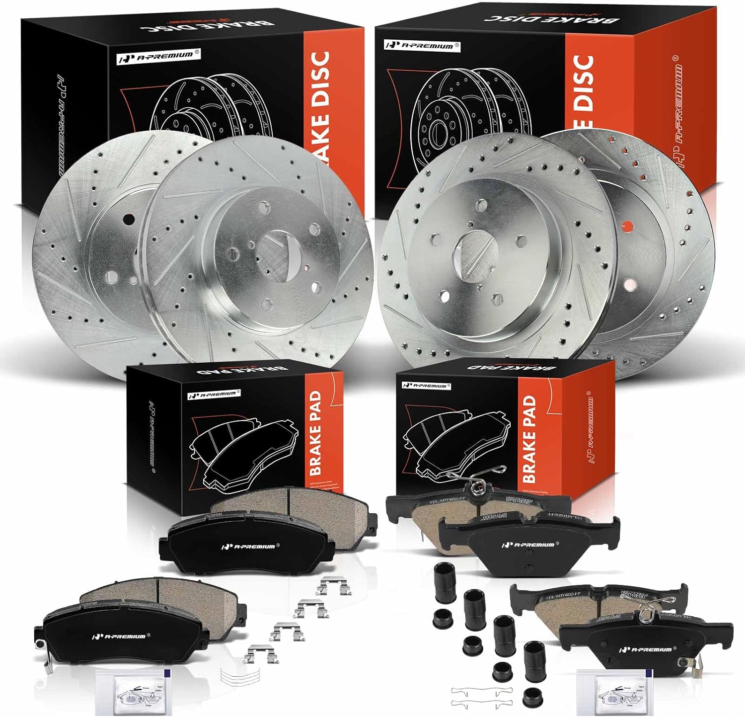 A-Premium Front and Rear Drilled and Slotted Disc Brake Rotors + Ceramic Pads Kit Compatible with Select Subaru Models - Legacy 2016 2017 2018 2019, 12-PC Set