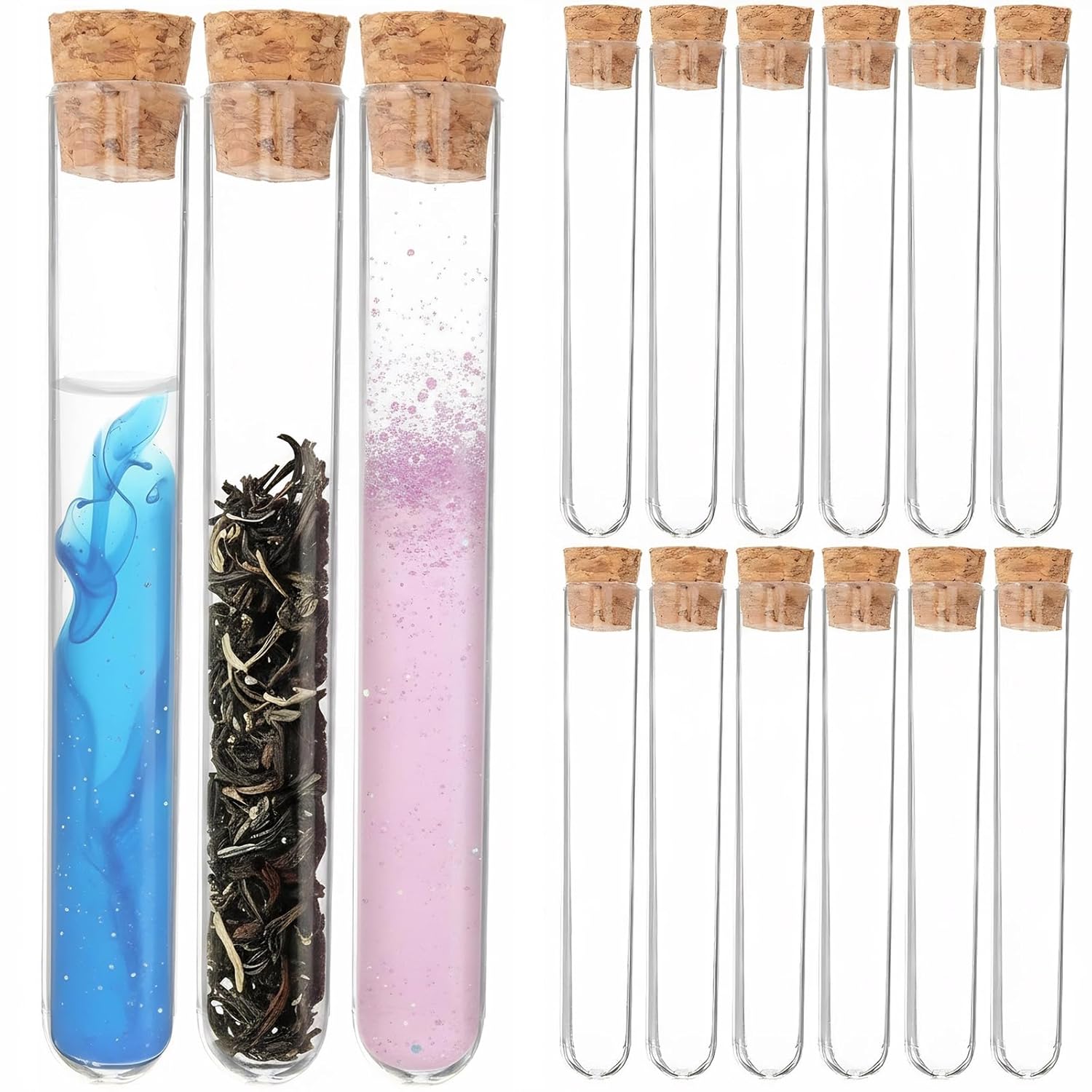 (Incomplete) iplusmile 15pcs 25ml Glass Test Tubes, 18×180mm Clear Candy Storage Tube with Cork Stoppers, Vials Set for Scientific Experiments, Lab Liquid, Party Decorations, Bath Salt 18X180mm