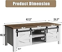 Vista 2 de Furmax Mesa de centro con almacenamiento y puertas corredizas de granero, mesa de sala de estar de granja con estantes ajustables, mesa central