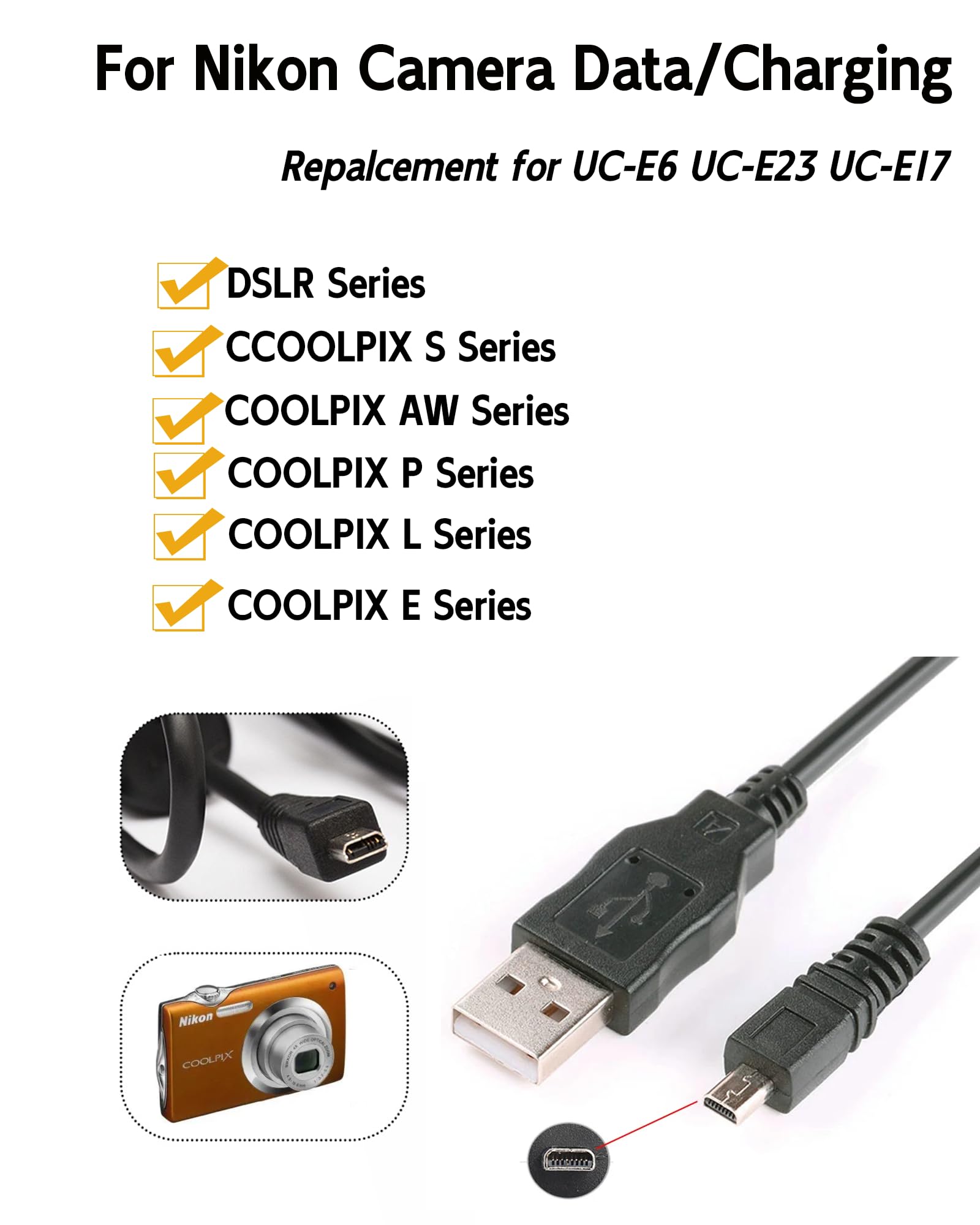 Replacement UC-E6 UC-E16 UC-E17 USB Cable Lead Cord For
