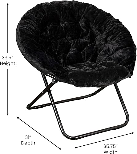 Miniatura 2 de BizChair Silla plegable de gran tamaño, silla de luna de piel sintética negra, marco de metal negro, silla plegable portátil de 38 pulgadas, para