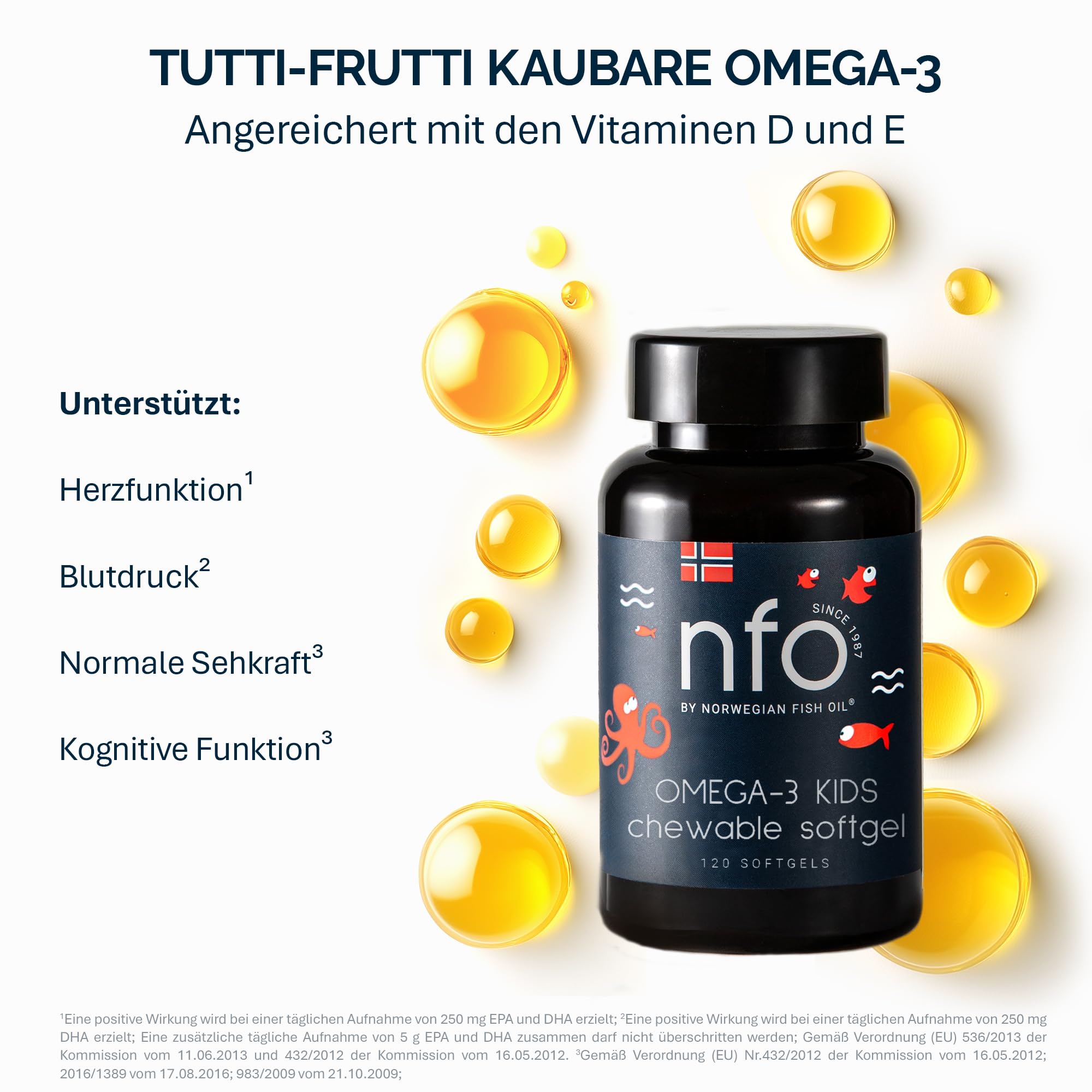 NFO Omega 3 Kids – Omega 3 Kinder – 120 kaubare Mini Omega 3 Kapseln