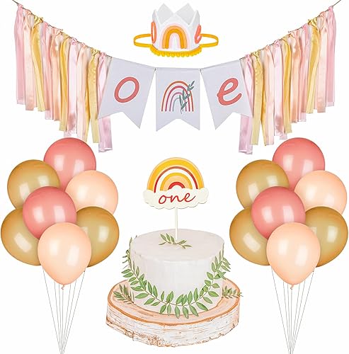 18 piezas de decoración bohemia para fiesta de primer cumpleaños bandera de banderines para silla alta arcoíris sombrero de corona de arco iris disponible en Yaxa Guatemala