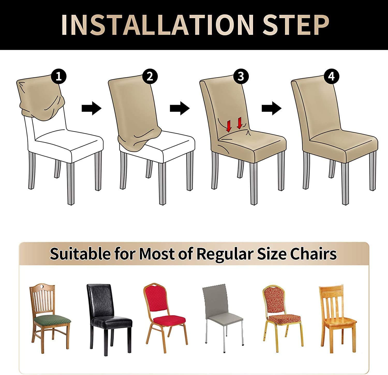 Styleys Polyester Elastic Stretch Removable Washable Short Dining Seat Slipcover Protector (Beige/Brown/Green, 6 Chair Cover) SLMC138 3