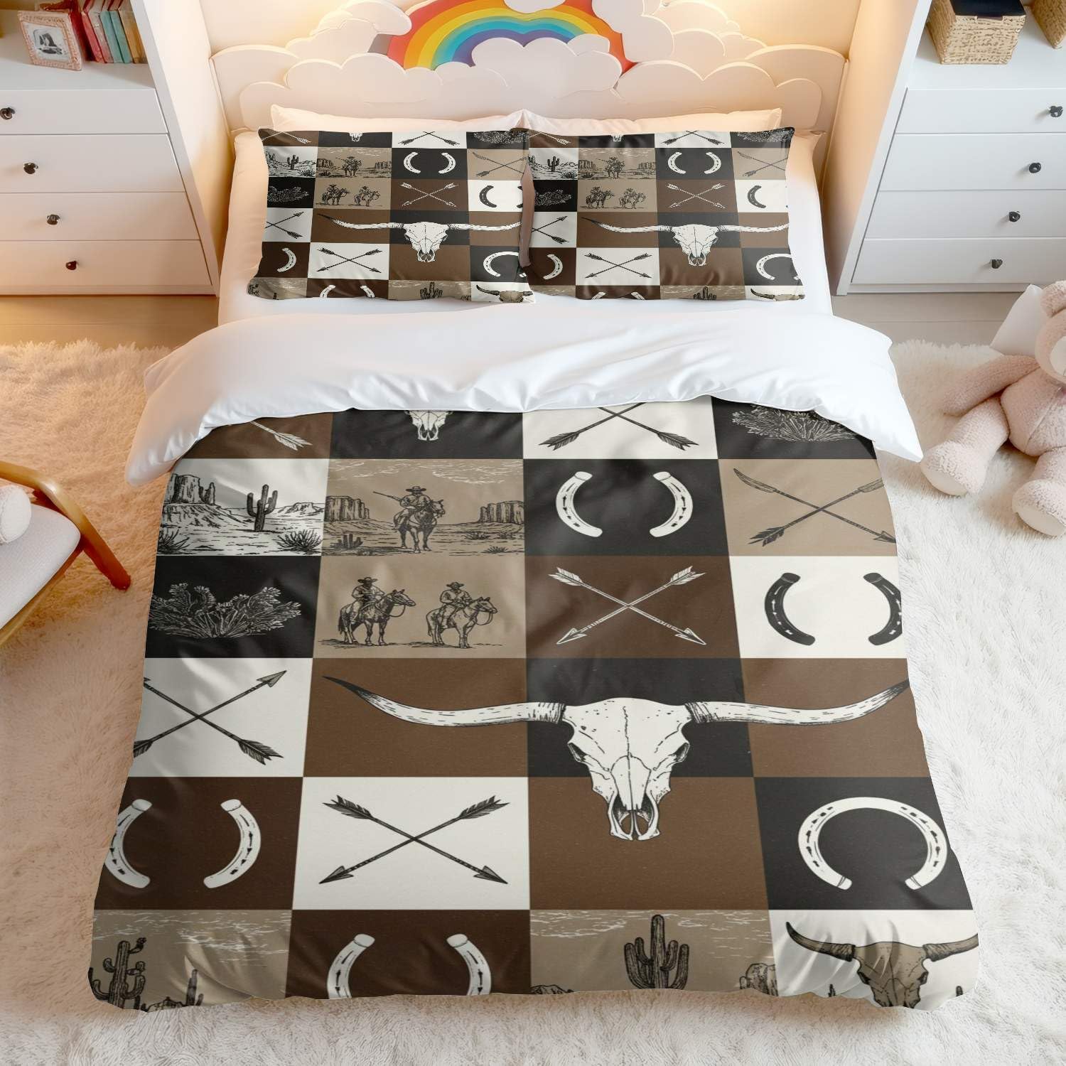 Housse de couette western vintage king size 3 pièces patchwork rustique
