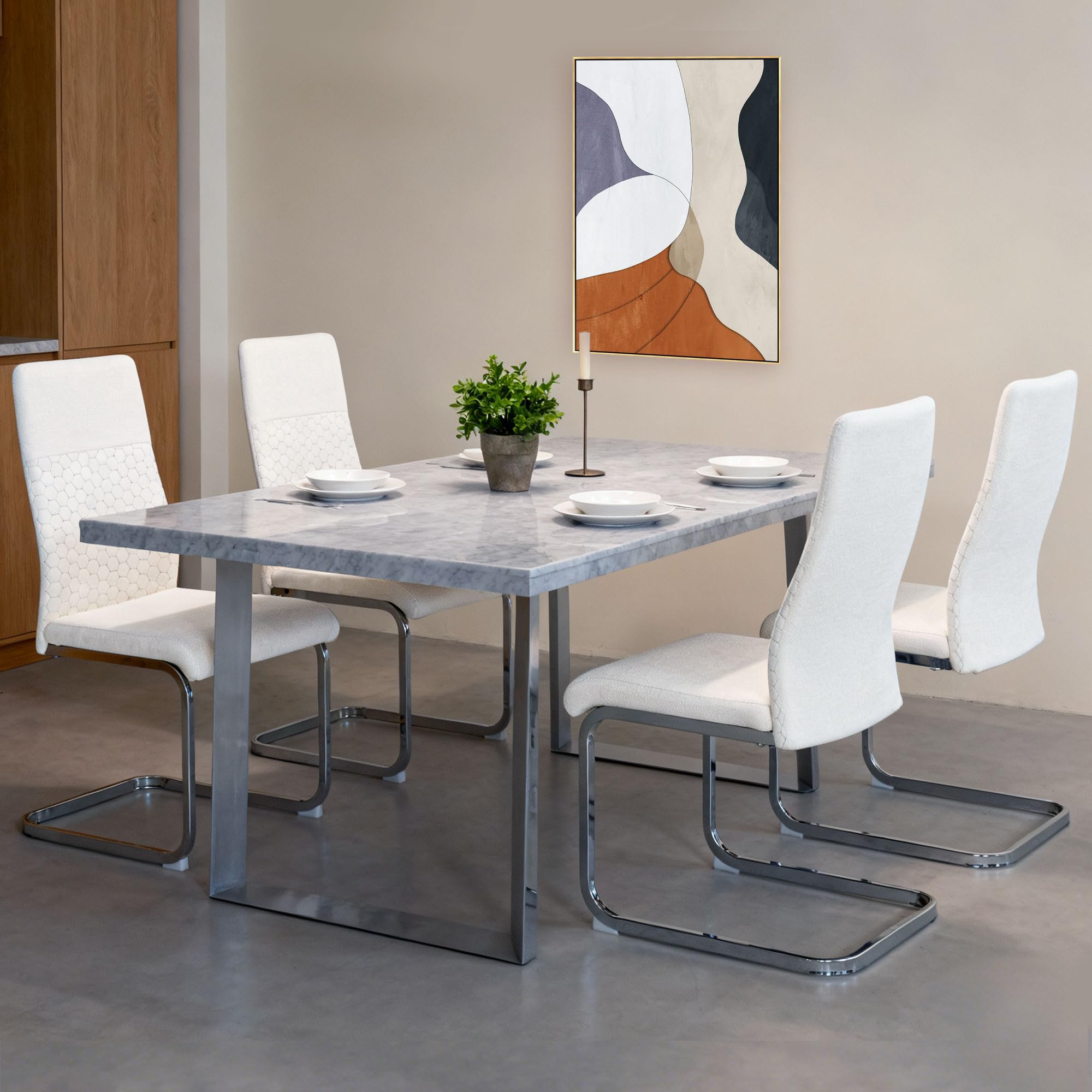 HOMCOM Juego de 4 Sillas de Comedor Asiento y Respaldo Acolchado Crema | Sillas de Cocina, Tapizado en Terciopelo, Patas de Acero, para Oficina, Conferencia, Sala de Estar