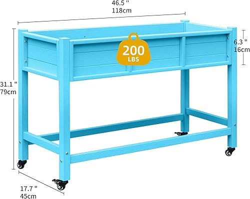 Miniatura 2 de DWVO Cama de jardín elevada de 47 x 18 x 31 pulgadas, resistente a la intemperie, soporte para maceta de madera de polietileno con patas y ruedas