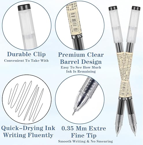 Miniatura 6 de 12 bolígrafos japoneses de tinta de gel negra de 0.014 in, punta extra fina, punta rodante, punta fina, escritura suave para diario, oficina,