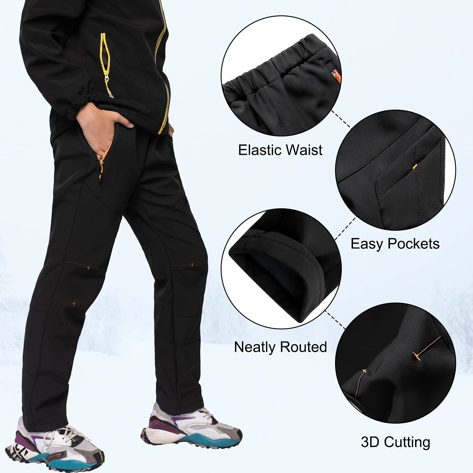Pantalon Softshell Garçon Fille Pantalon de Ski Imperméable pour Enfant Pantalon Randonnée Thermique Coupe-Vent 6-16 Ans
