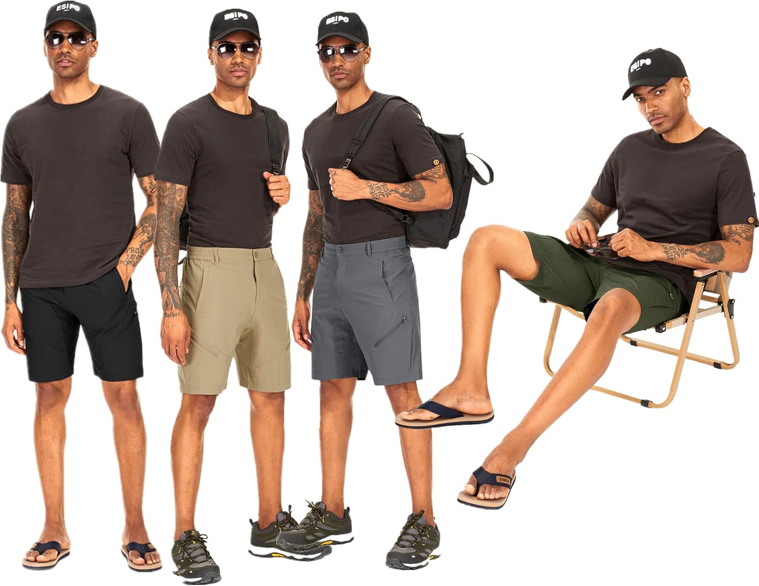 linlon Men's Hiking Cargo Shorts Quick Dry Lightweight Travel Shorts with Pockets for Fishing Camping