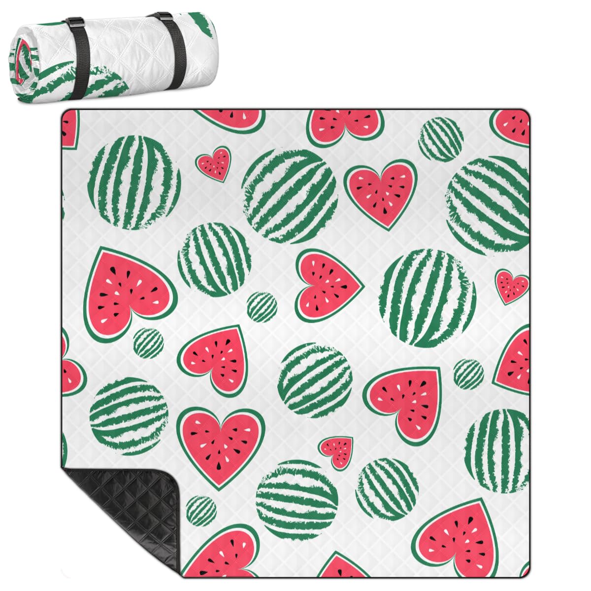 Shimoshe Extra Large Picnic Blankets 79”x 79”, Love Watermelon Waterproof Foldable Picnic Mat with Straps Portable Beach Blanket for Camping Park Grass Beach Indoor