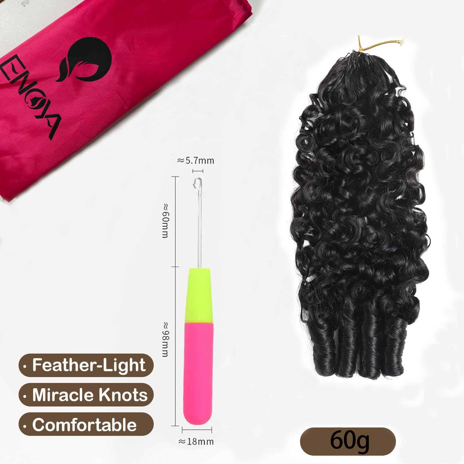 Miracle Knots Crochet Human Hair For Black Women，Pre-Separated Invisble Burmese Curly Feather Crochet Human Hair Extensions Seamless and Knotless Natural Black (60g, 18inch)