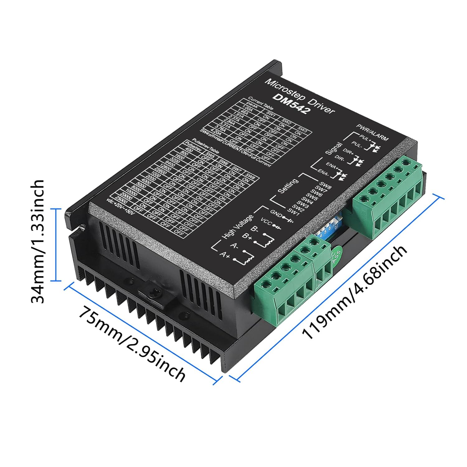 4pcs CNC Digital Microstep Driver DM542 Stepper Motor Controller 2-Phase Digital Stepper Motor Driver 20-50V DC Max 4.2A for Nema 17, Nema 23 and Nema 34 Series Stepper Motor, Replace M542 M542H