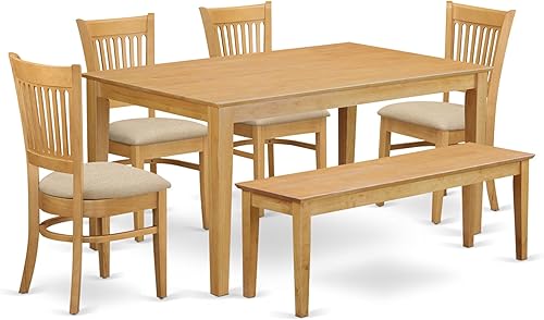 Miniatura 10 de East West Furniture CAVA7-OAK-C Juego de mesa de comedor de 7 piezas consta de una mesa rectangular de madera y 6 sillas de comedor de tela de lino,