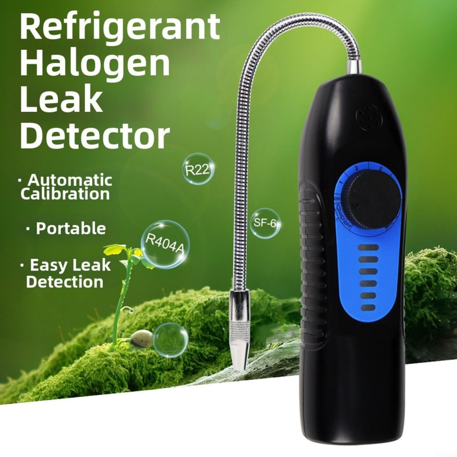 Detector de fugas halógeno para aire acondicionado de coche, detector de fugas de refrigerante con precisión de 3 g/año, sonda flexible y alarma acústica, color negro