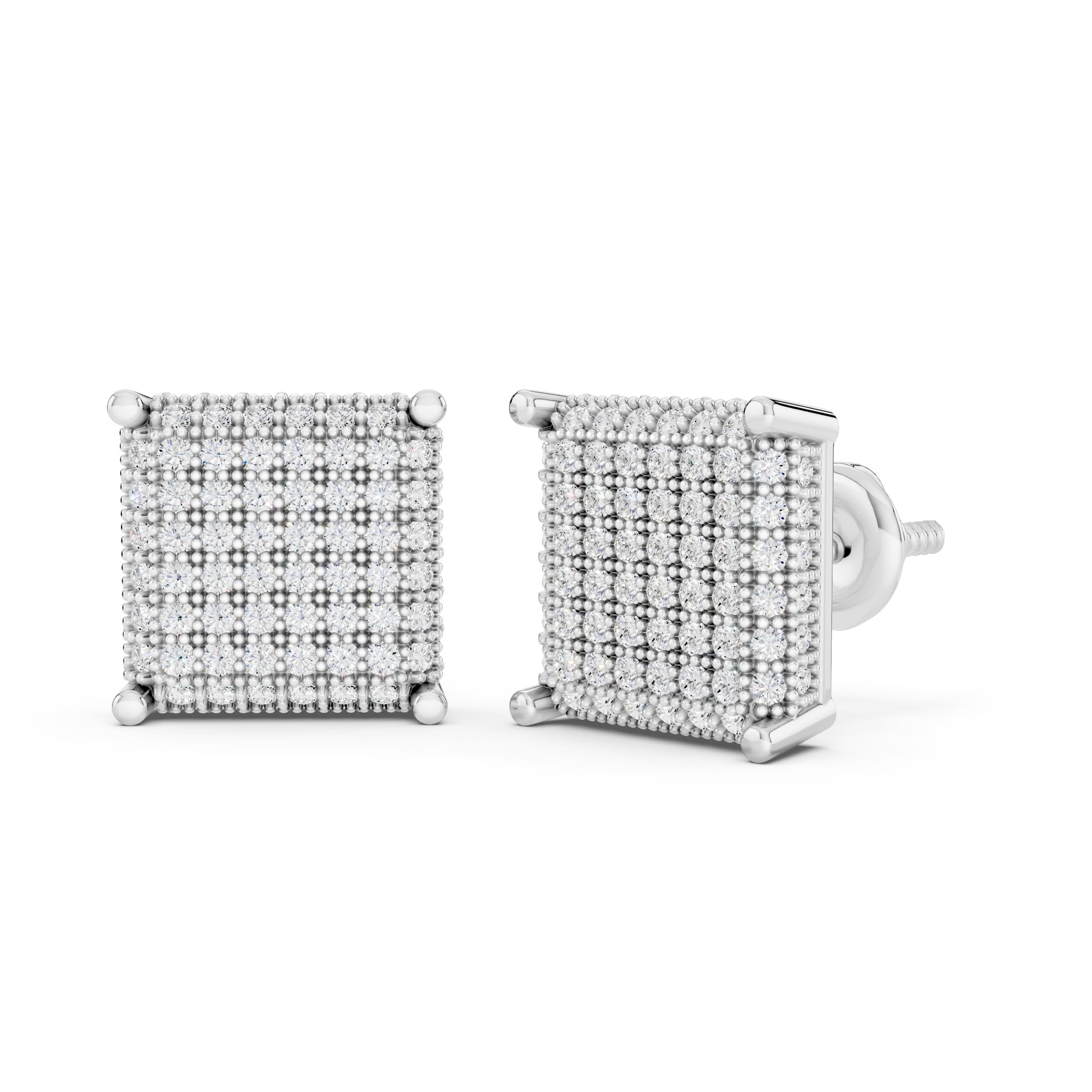 0.55 Ctw Natural Round White Diamond 8.5mm Square Clustered Hip Hop Studs, Unisex Design Ladies,Mens Real Diamond Earrings