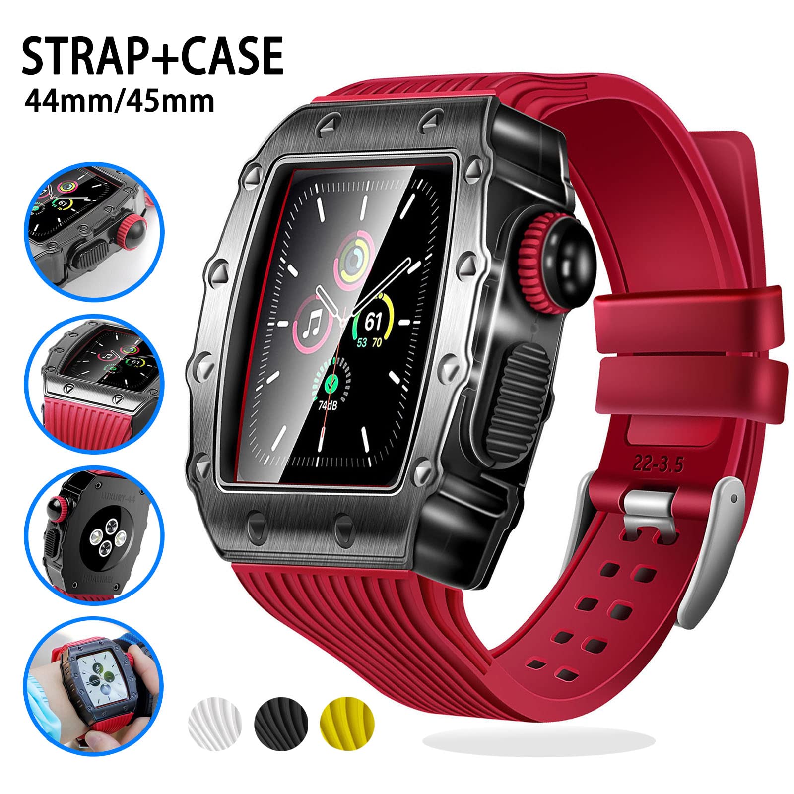 EPANO Etui ze stopu aluminium pasek do zegarka iWatch 6 5 4 44 mm silikonowa bransoletka do Apple Watch 8 7 45 mm pasek etui sportowy zestaw do modyfikacji paska