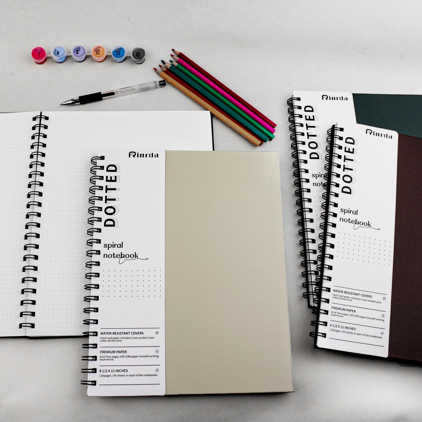 Quaderno a spirale punteggiato formato A4, 21,6 x 28 cm, confezione da 4, con copertina rigida, 120 pagine, 100 g/m², carta spessa punteggiata, diario con copertina rigida per scuola, ufficio, artista