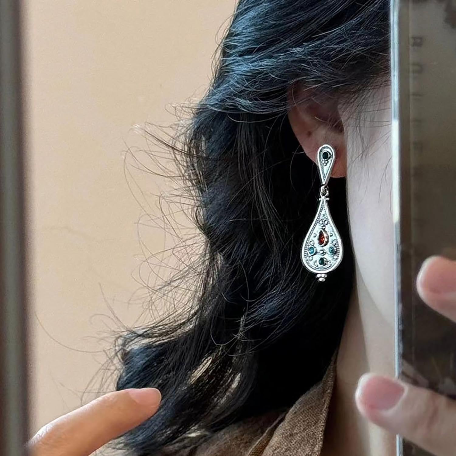W WEILIRIAN Vintage Teardrop Drop Earrings Teardrop Dangle Earrings Silver Waterdrop Stud Earrings Boho Statement Earrings Jewelry for Women - Image 7