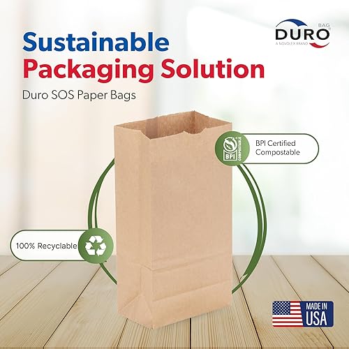 Miniatura 4 de DURO Dubl Life SOS Bolsas grandes de papel marrón para almuerzo, tamaño #12, bolsas de papel kraft reciclado en blanco para bocadillos de niños