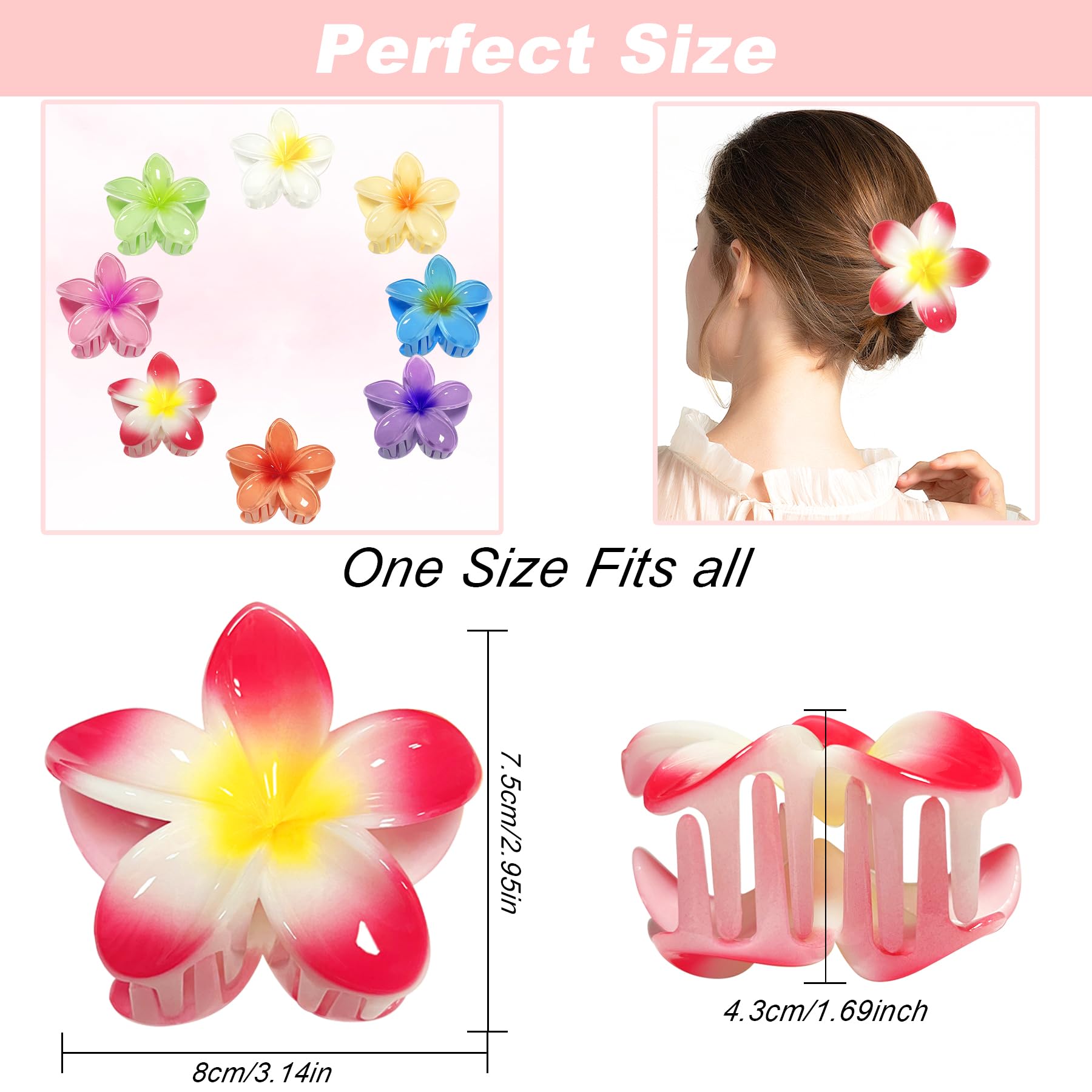 YeahBoom 8 Pezzi Mollette Capelli Grande a Fiore, Pinze Antiscivolo in Plastica per Donne e Ragazze con Capelli Spessi, Fermagli Artiglio con Fiori