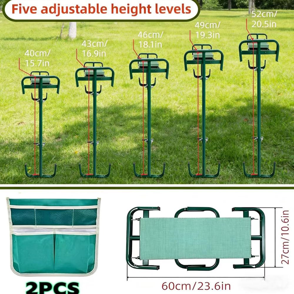 Banc de Jardinage Pliable 2 en 1, 60x52x27cm Tabouret Agenouilloir de Jardin, Tabourets de Jardinage, Repose Genoux Jardin, avec Pochette de Rangement avec Coussin Doux en EVA (Vert)