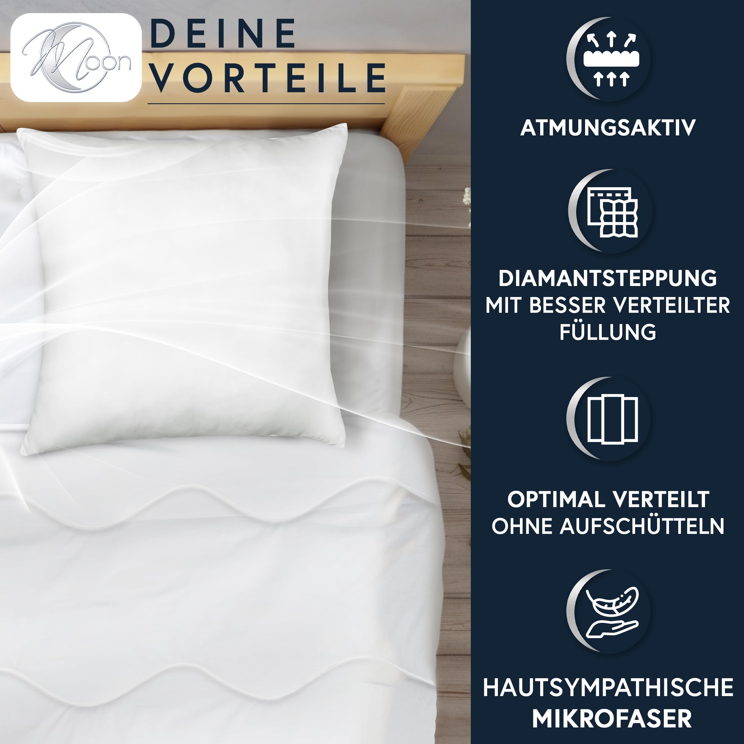 Moon 2er Pack Bettenset Ganzjahresdecke Steppbettdecke 135 x 200 cm Set inkl. Kopfkissen 80 x 80 cm 100% Polyester
