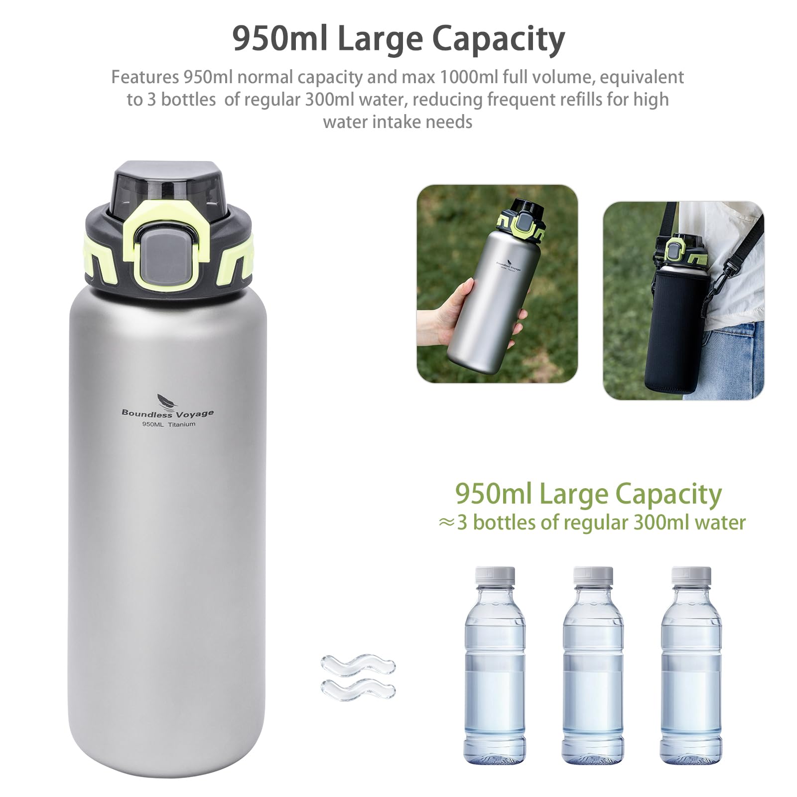 Boundless Voyage Gourde ultra légère en titane 950 ml Finsh mat + couvercle en polypropylène