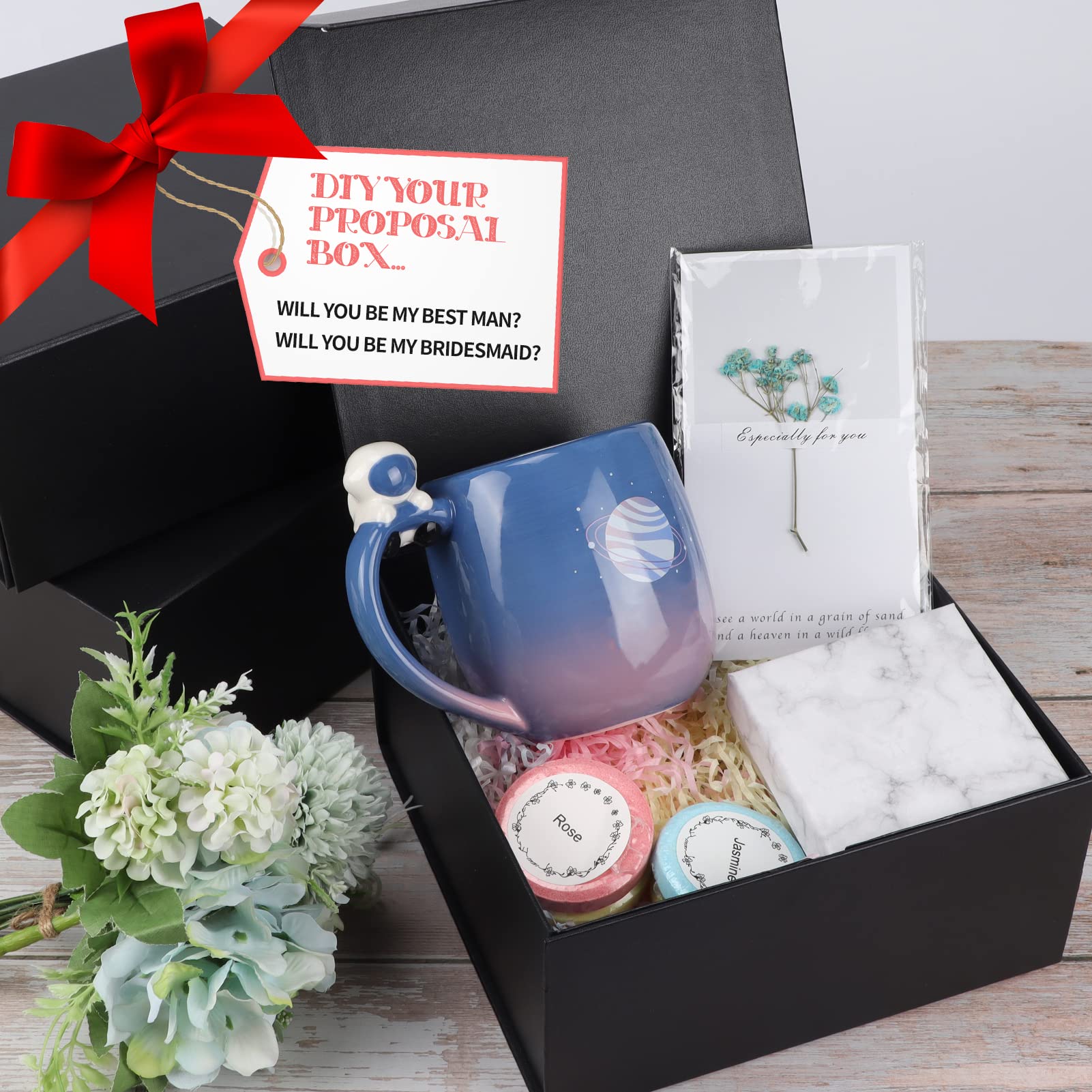 Giftgarden 4-pak 20 x 20 x 10 cm, czarne pudełko prezentowe z magnetyczną pokrywką, luksusowe magnetyczne pudełko prezentowe na prezent, Dzień Matki, urodziny, ślub, druhna drużba pudełko na