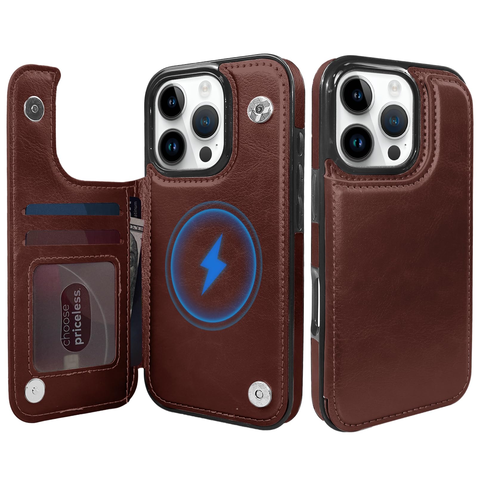 TopPerfekt Wallet Case for iPhone 16 Pro 6.3, Compatible with MagSafe, Dropproof Heavy Duty Tough Rugged Shockproof, Leather Card Holder Kickstand