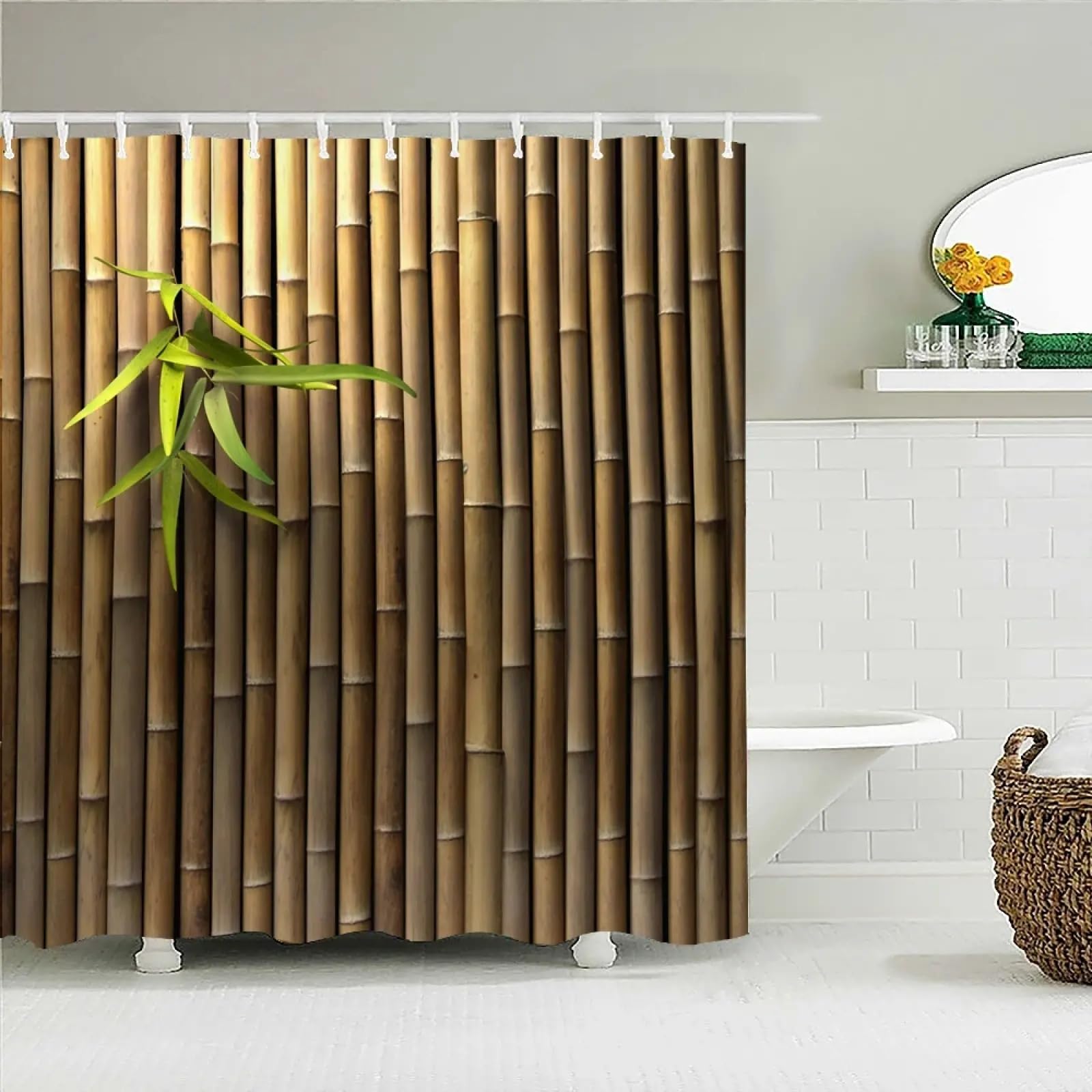 Rideau de douche plantes vertes en tissu imperméable pour créer une ambiance spa nature