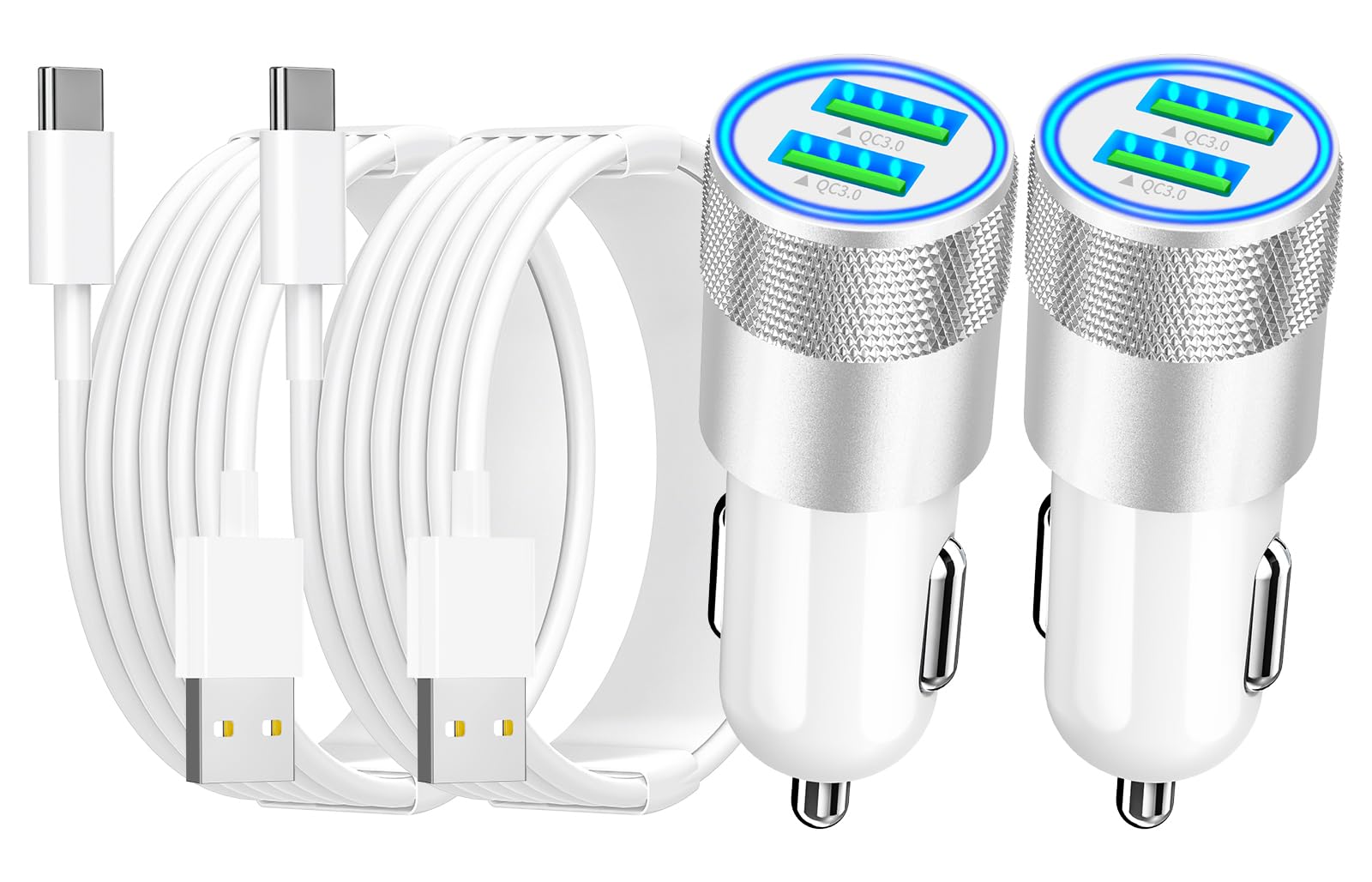 [Apple MFi Certified] iPhone 15 Fast Car Charger, MITSUGAWA 2 Pack 4.8A Dual Port USB Rapid Plug Power Car Charger with 2Pack 4Ft USB to Type-C Quick Car Charging Cable for iPhone/iPad/Airpods/Galaxy