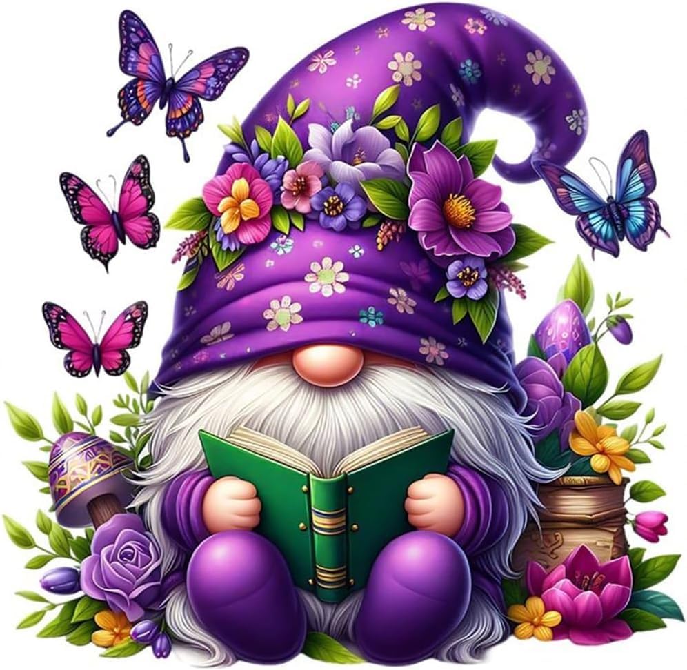 Image of Gnome Stamped Cross Stitch Kits for Adults Beginner,Butterfly Counted Cross Stitch Kits Printed Stitching Cute Patterns Dimensions Needlepoint Art Crafts Embroidery Kits for Adults Beginners