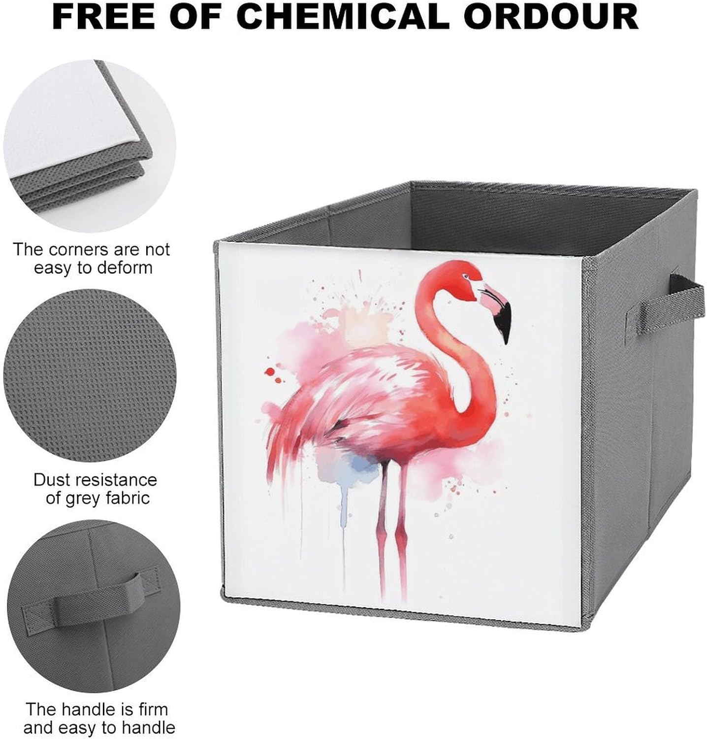 Folding Storage Bins Oxford Fabric Clothes Storage Boxes with Handles | Flamingo Watercolor Cube Organizer, Easy to Store, Multi Functional Cube Storage Organizer for Office Bedroom