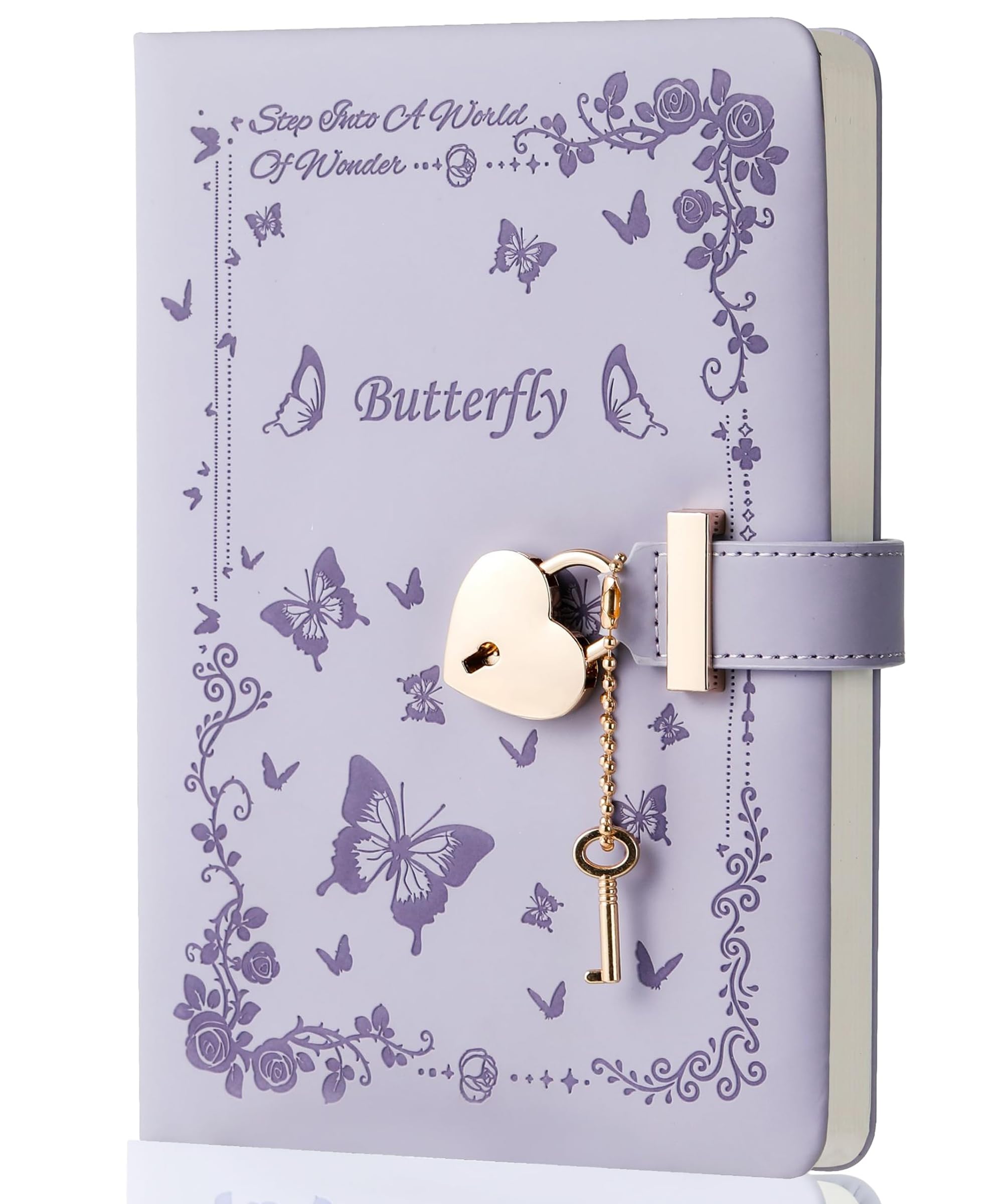 SPIPHY Diary with Lock and Key for Girls Ages 8-12 Journal with Lock for Teen Girls 288 Pages Heart-Shaped Locked Journal for Women, Purple