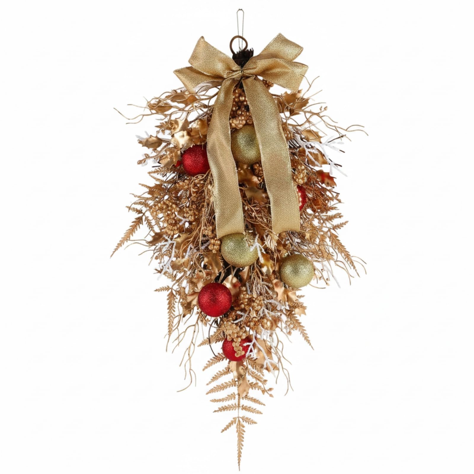 Adorno Navideño Colgante Dorado Guirnalda Lazo Ornamento Decoración Plástico Ligero con Diseño Invertido y Lazo Grande Adecuado para Puerta Pared Entrada Sala Escaparate
